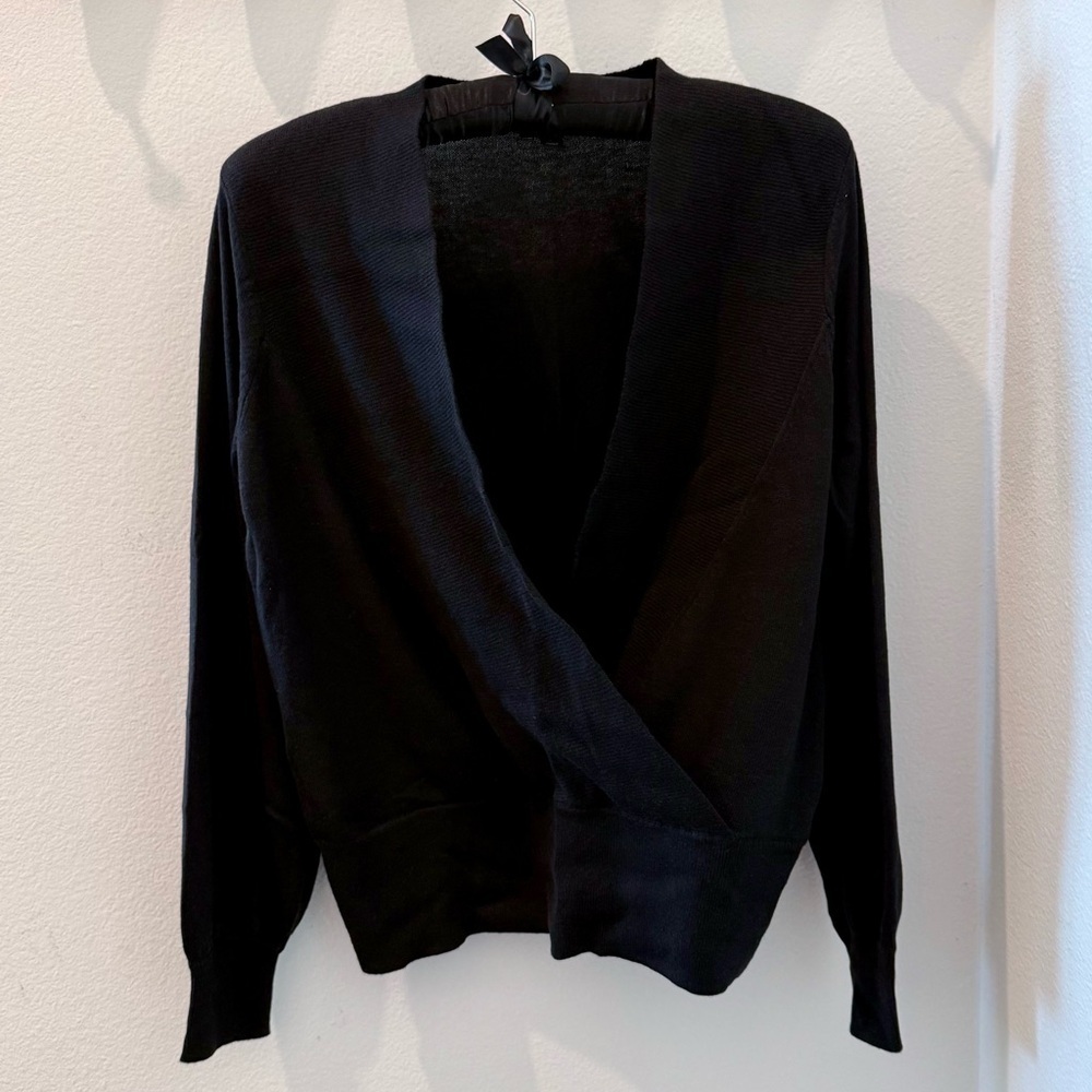 Ann Taylor Factory Black Wrap Sweater Size L - Picture 2 of 5